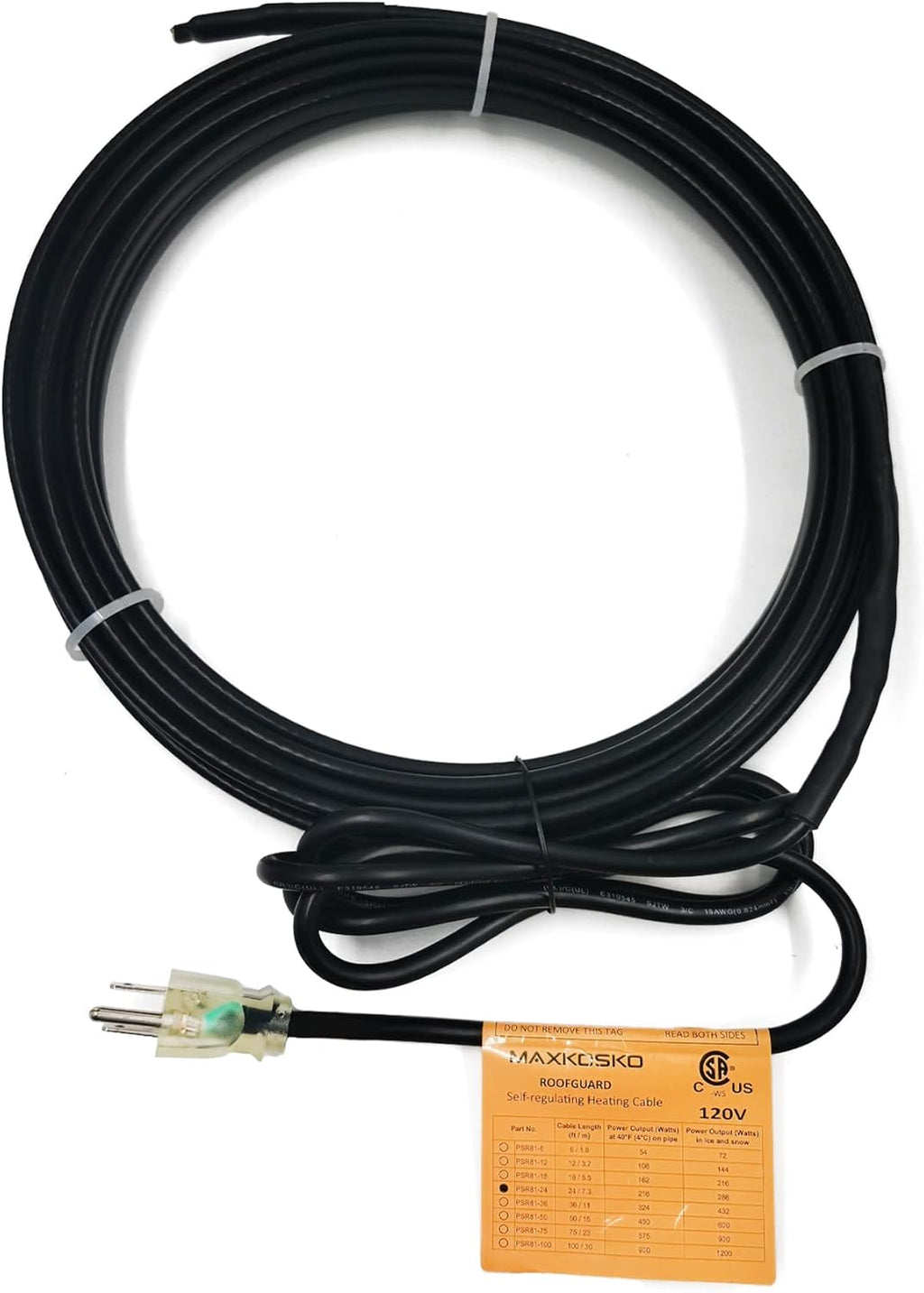 24Ft. 120V 8w/ft Gutter Heat Tape with 6ft Lighted Plug Y1524