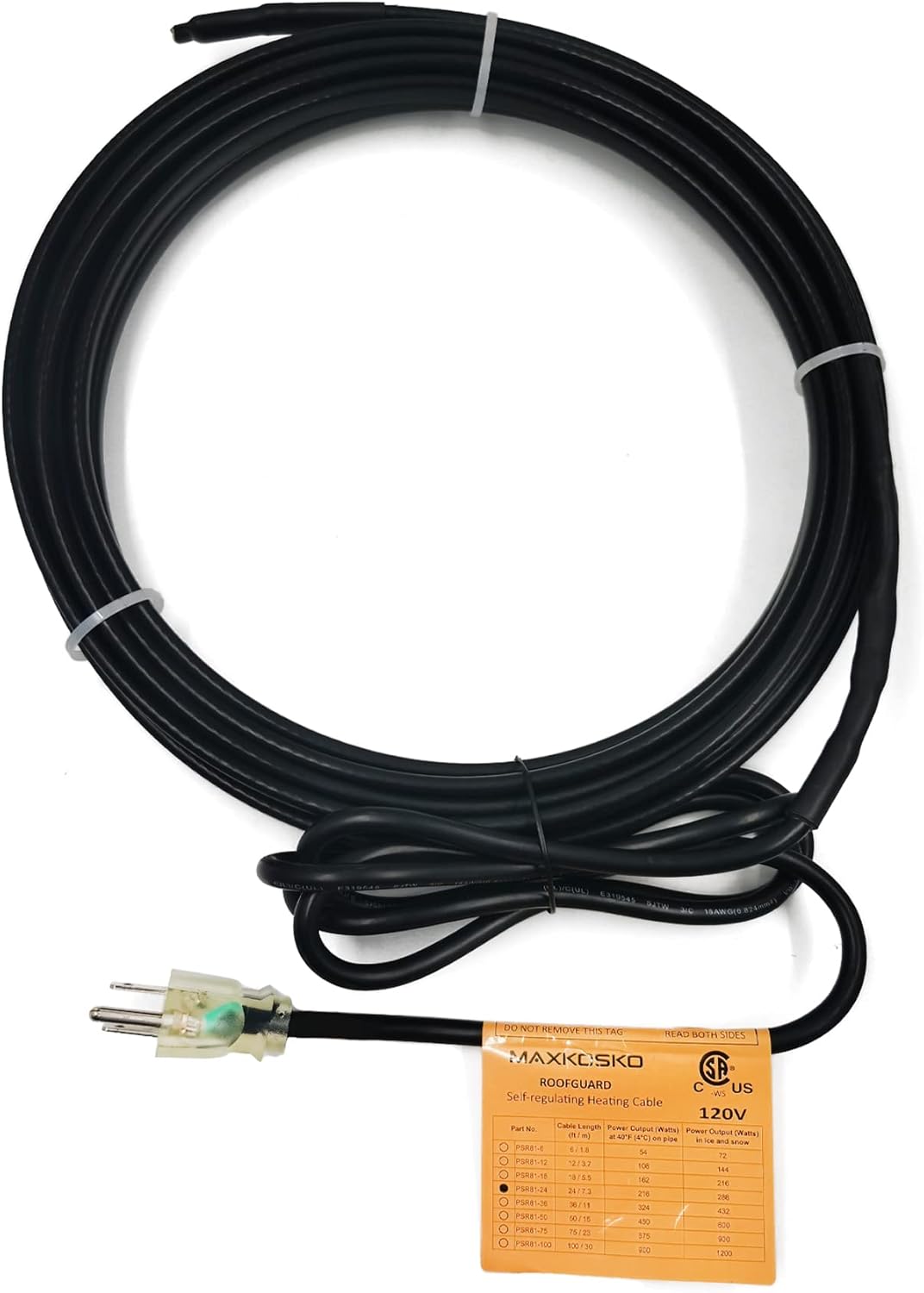 24Ft. 120V 8w/ft Gutter Heat Tape with 6ft Lighted Plug Y1524