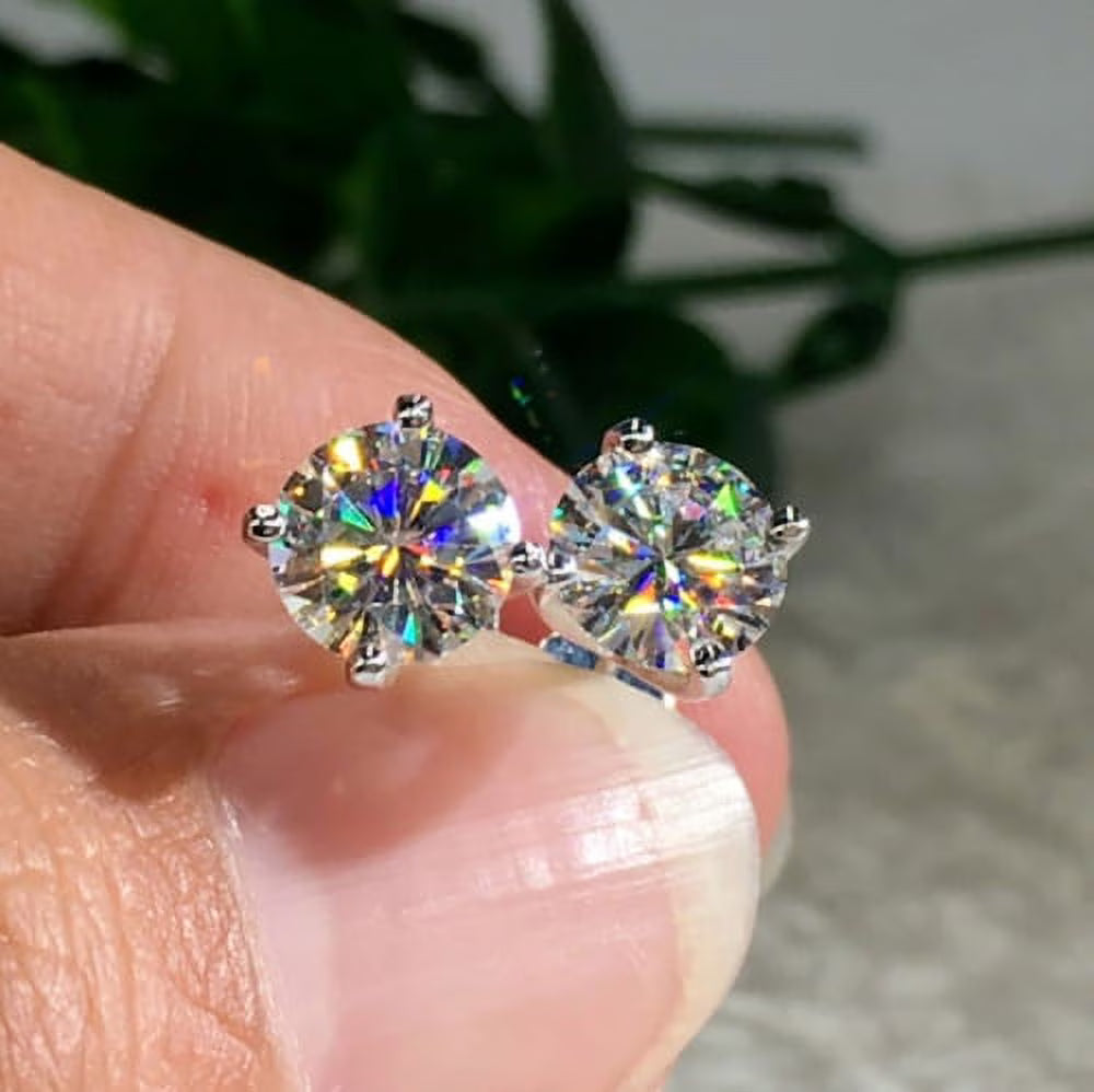 14k White Gold Solitaire Stud Earrings K419