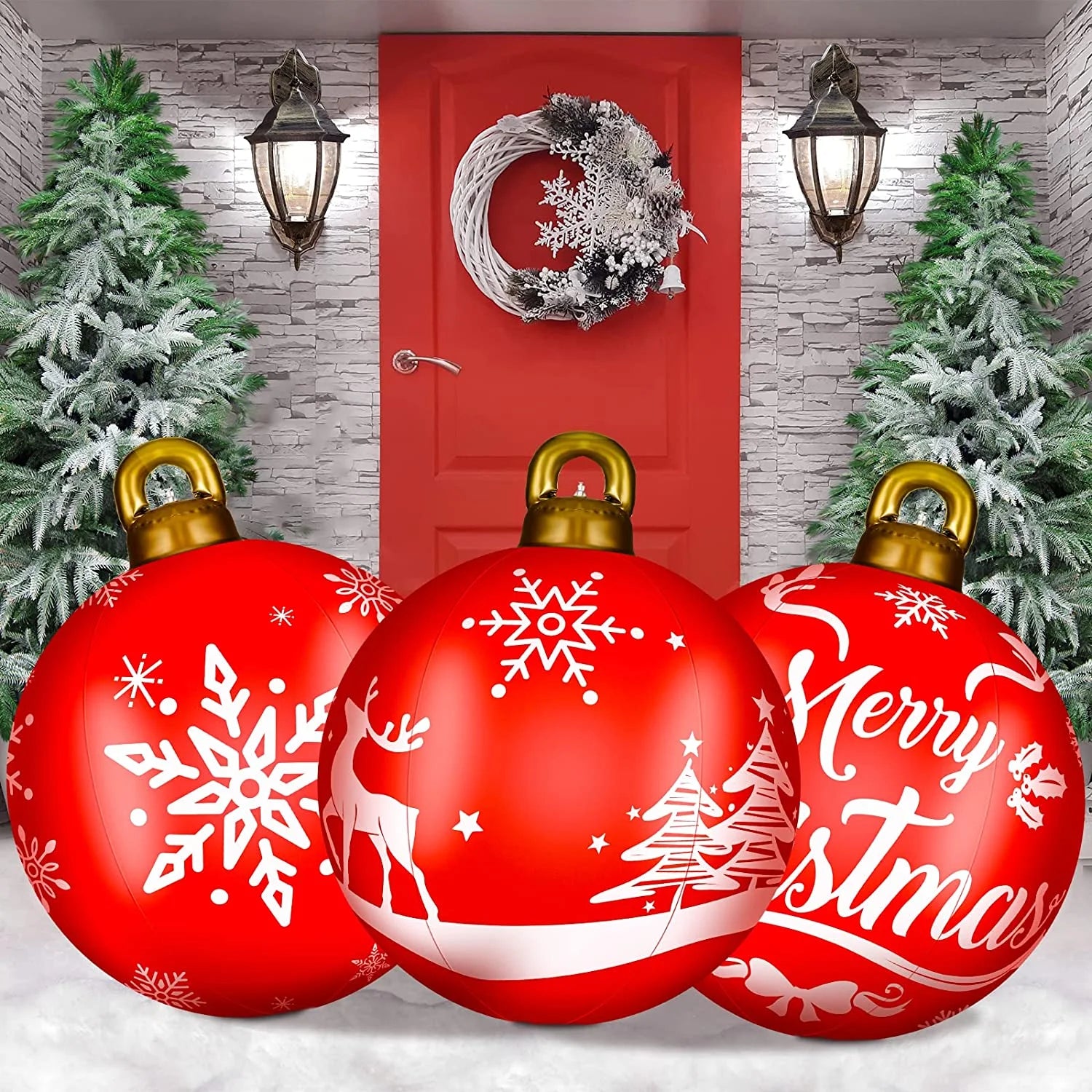 3 Pcs 24 Inch Giant Inflatable Christmas Ball PVC Outdoor Decorations K74759