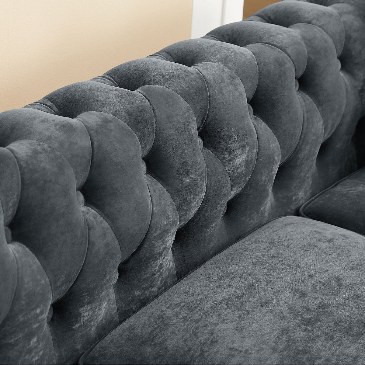 Gray Velvet Button Tufted L-shaped Sofa D53191