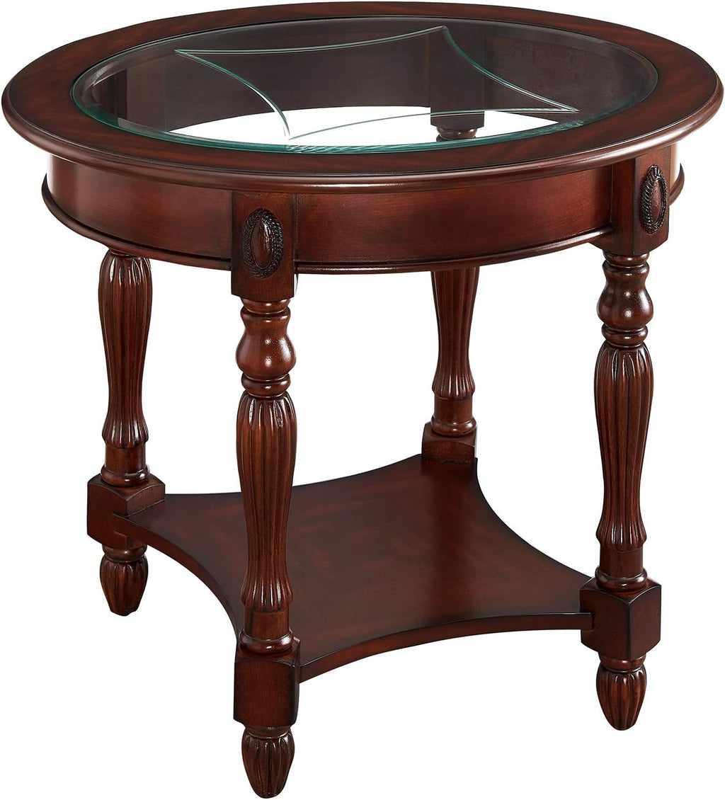 Solid Wood Console Table with Tempered Glass and Storage Shelf Walnut D151