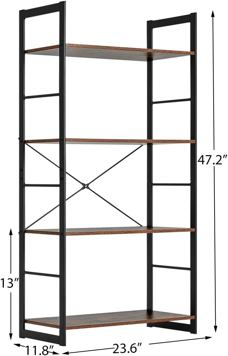 4 Tier Rustic Wood and Metal Frame Bookshelf R733