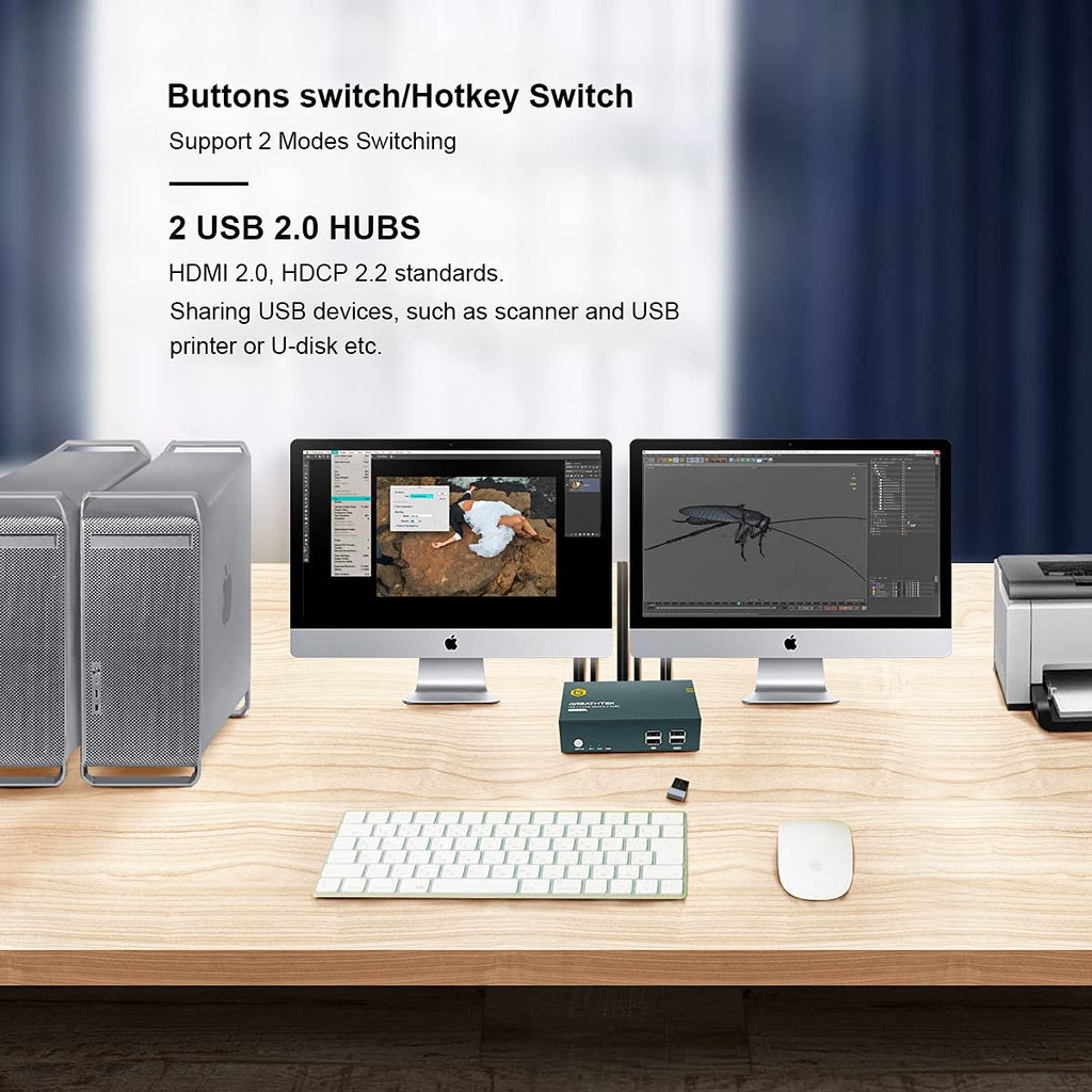 KVM Switch HDMI Dual Monitor 2 Port, UHD 4K@60Hz, with Cables I400989