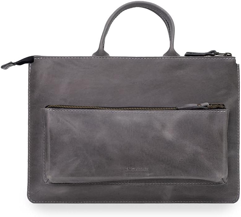 Leather Laptop Bag with Handle and Zipper Pocket W635