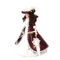Porcelain Women Dolls with Brown Curly Hair in Elegant Dress and Hat G1129