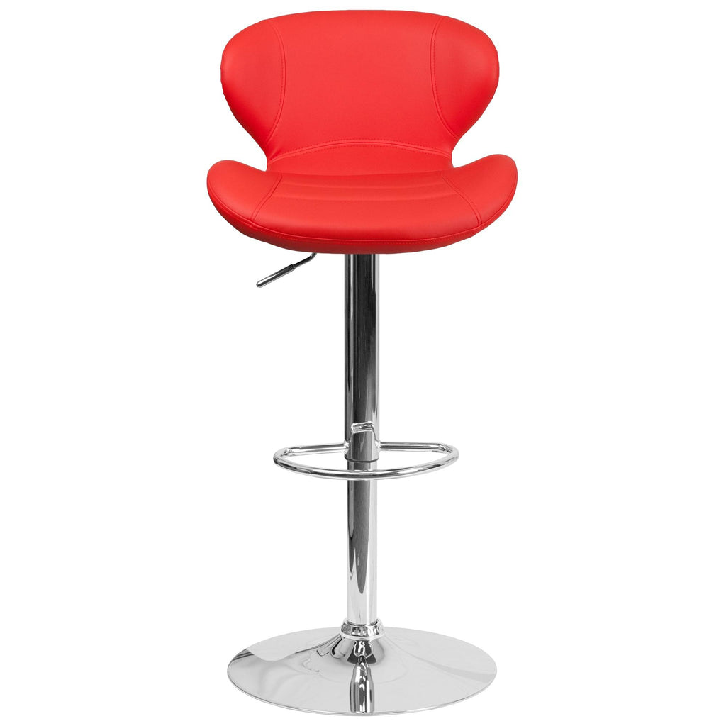 Red Adjustable Height Barstool with Curved Back and Chrome Base P685010