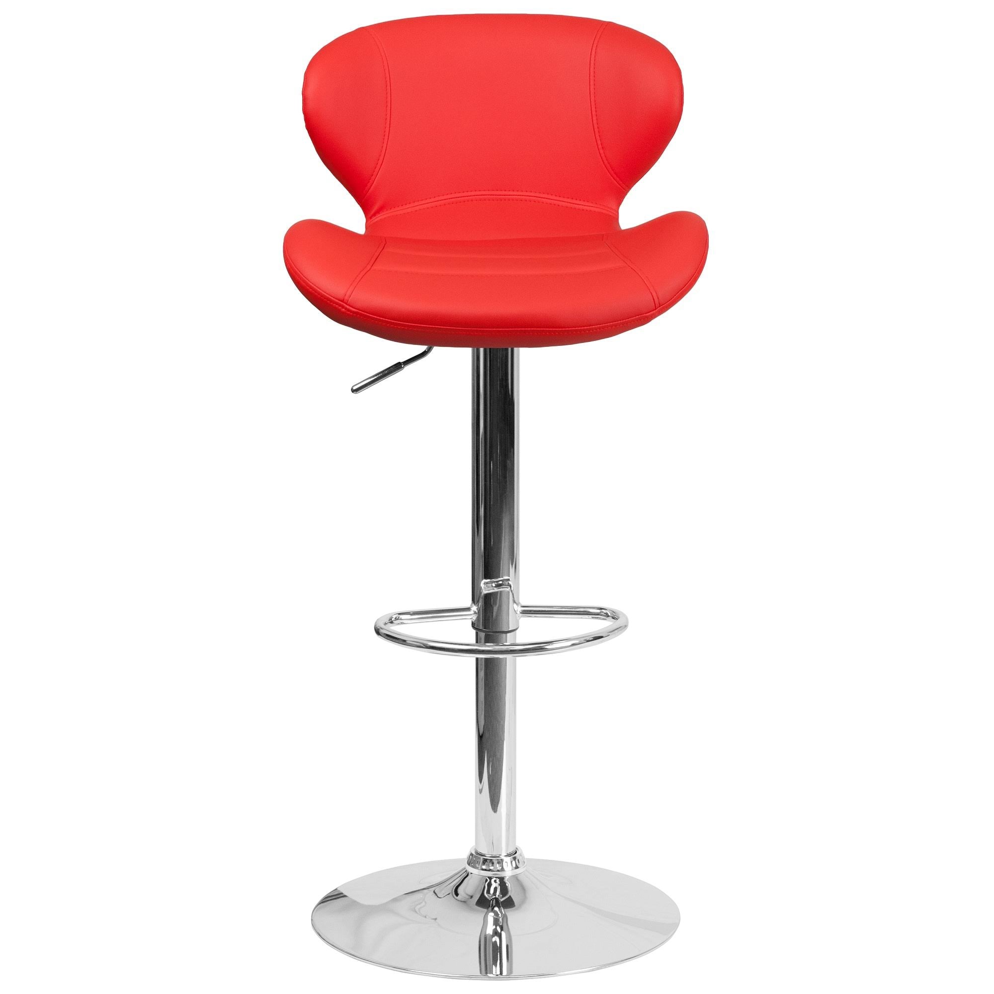 Red Adjustable Height Barstool with Curved Back and Chrome Base P685010