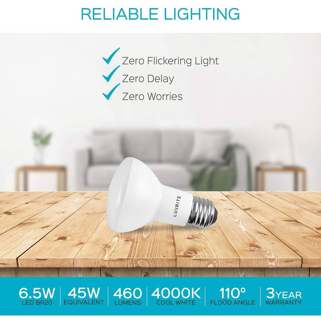BR20 LED Bulb 6.5W 460Lm 3000K Dimmable Flood Light E26 Base (12 Pack) G782