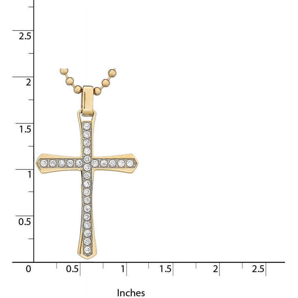 CZ Stainless Steel Gold-Tone Cross Pendant, 24" Chain M547