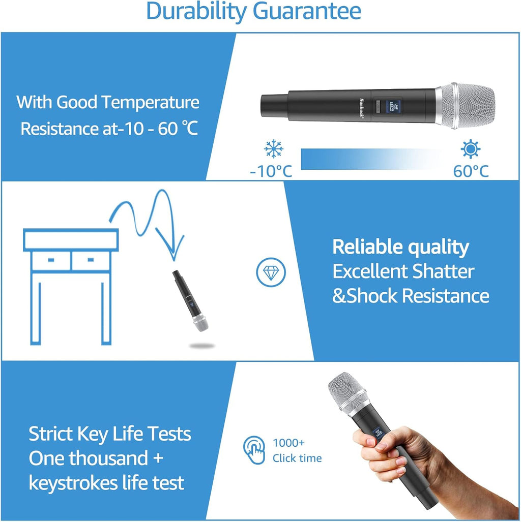 Portable Wireless UHF Karaoke Microphone with 2 Handheld Mics, 280ft Range, Pack of 2 T6052