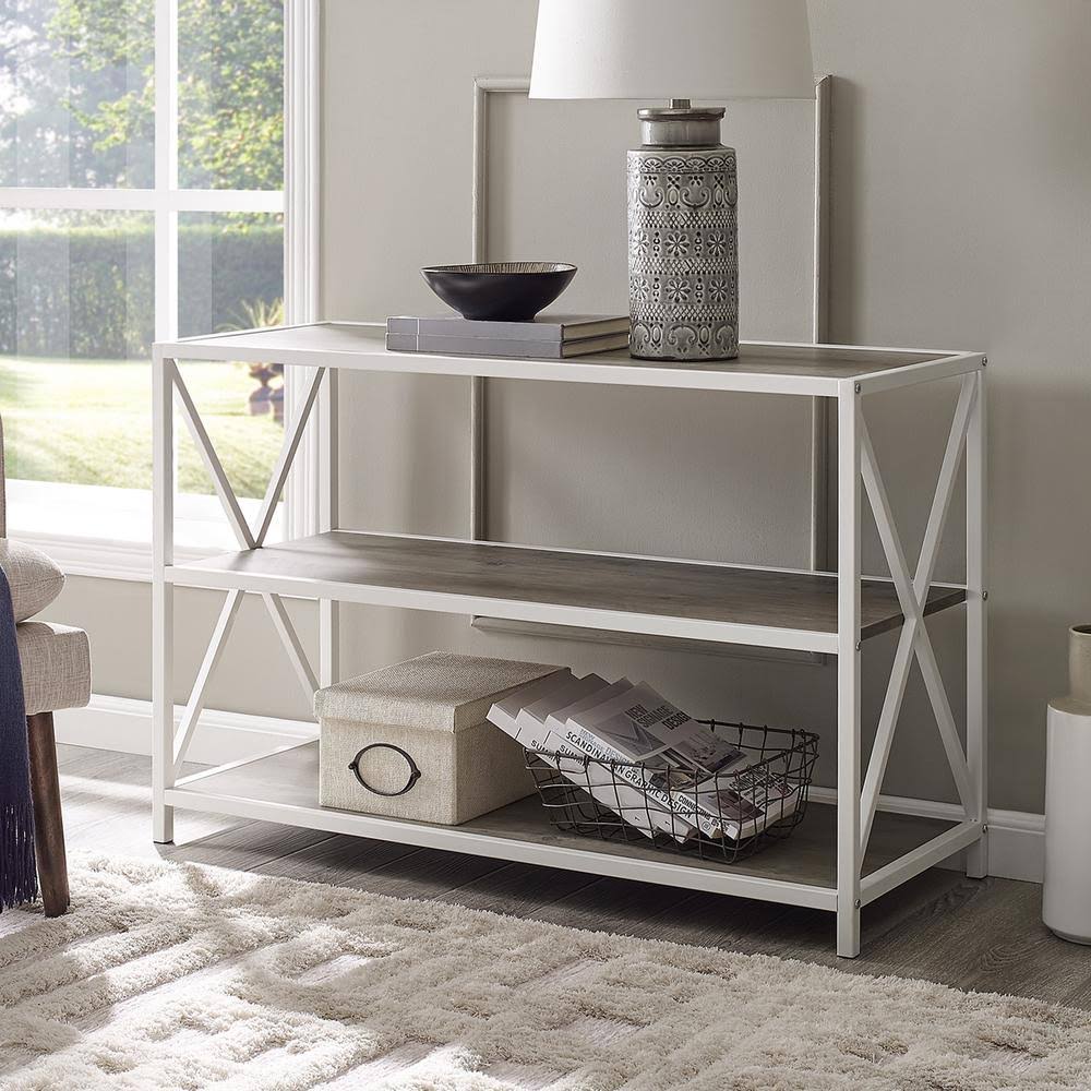 Grey Wash/White Metal 3-Shelf Etagere Bookcase I704099