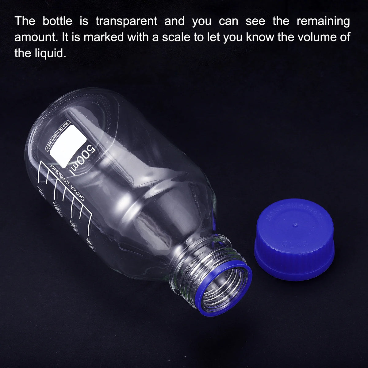 500mL Clear Graduated Glass Storage Bottle Blue Cap 2 Pack C638385