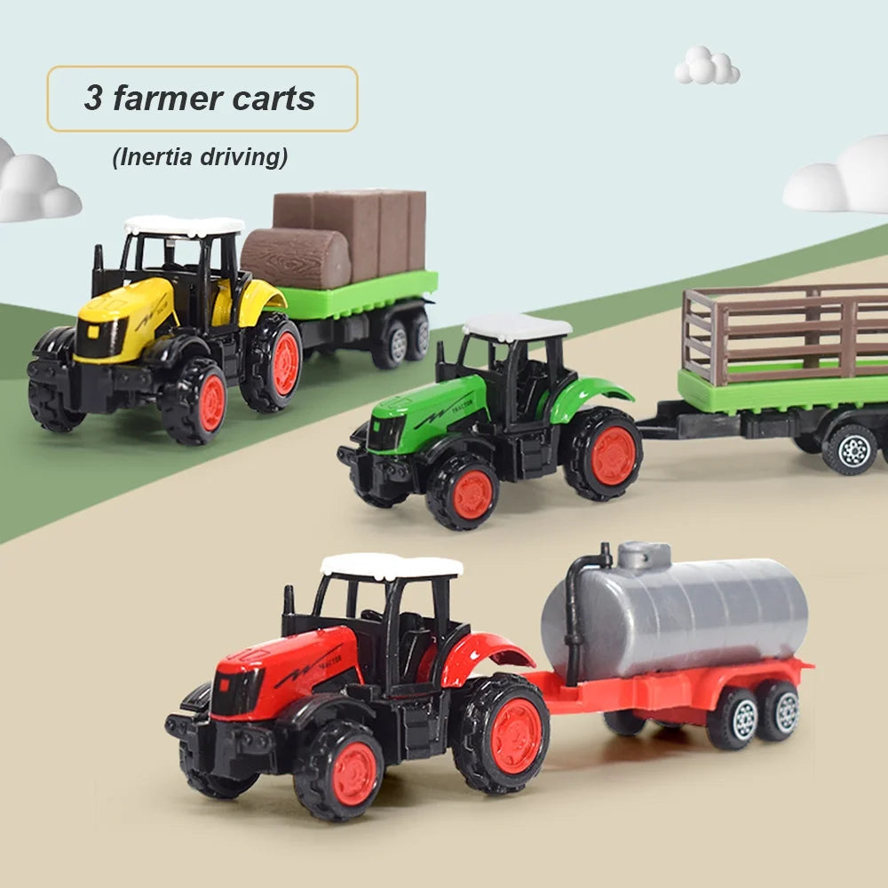 1:64 3PCS Die-Cast Metal Farm Tractors Truck and Trailers Set Toy G58919
