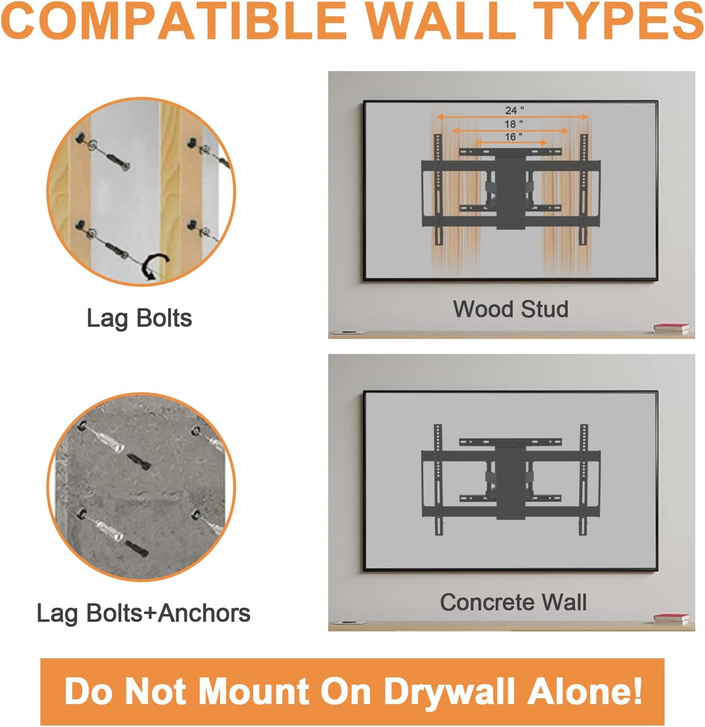 Full Motion TV Wall Mount Bracket, Dual Articulating Arms, Max VESA 600x400mm, Pack of 2 U326