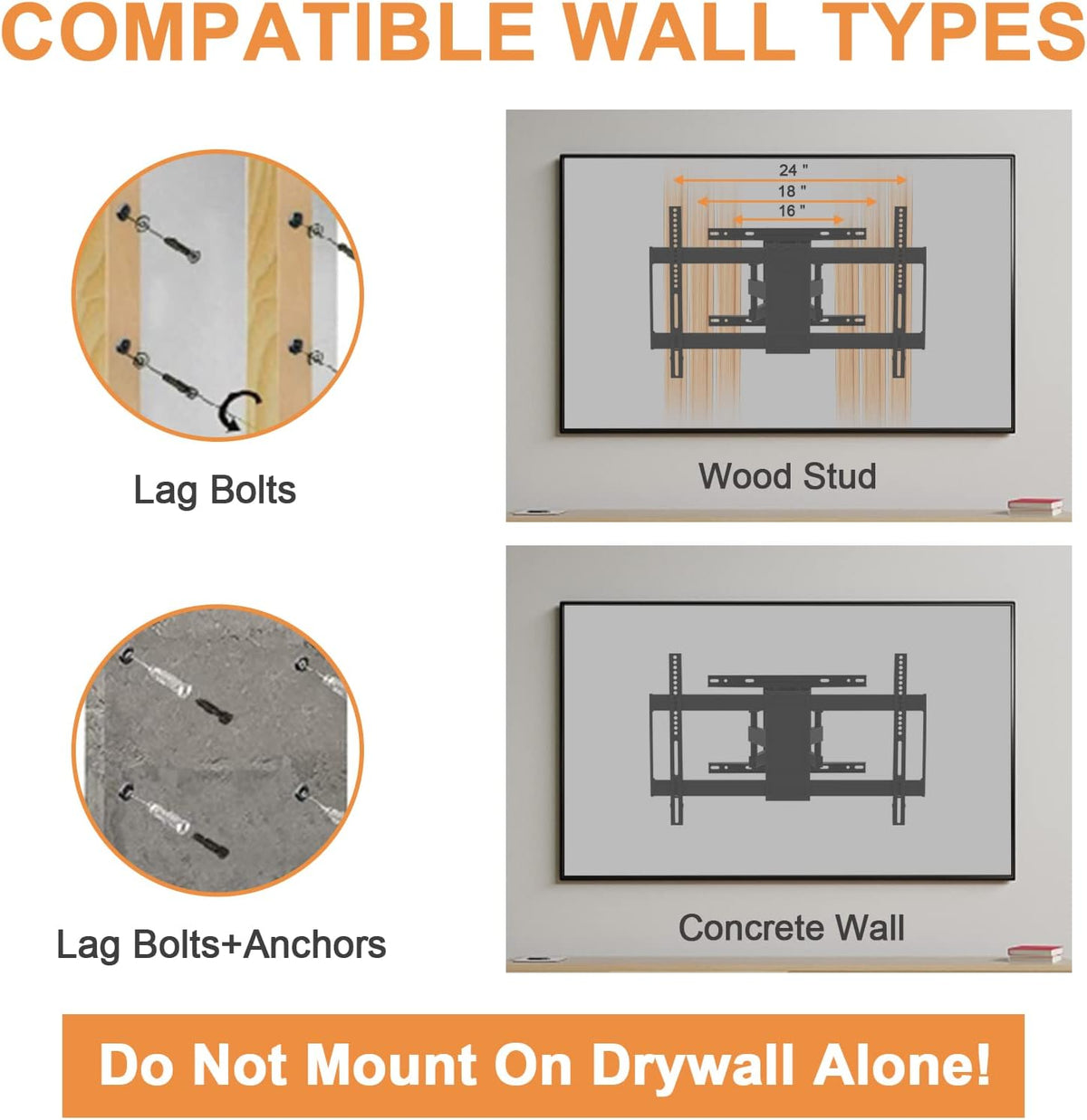 Full Motion TV Wall Mount Bracket, Dual Articulating Arms, Max VESA 600x400mm, Pack of 2 U326