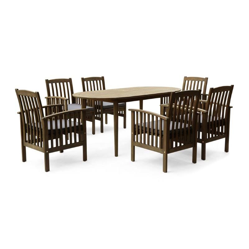 7 Piece Outdoor Acacia Wood Dining Set in Gray and Dark Gray O158