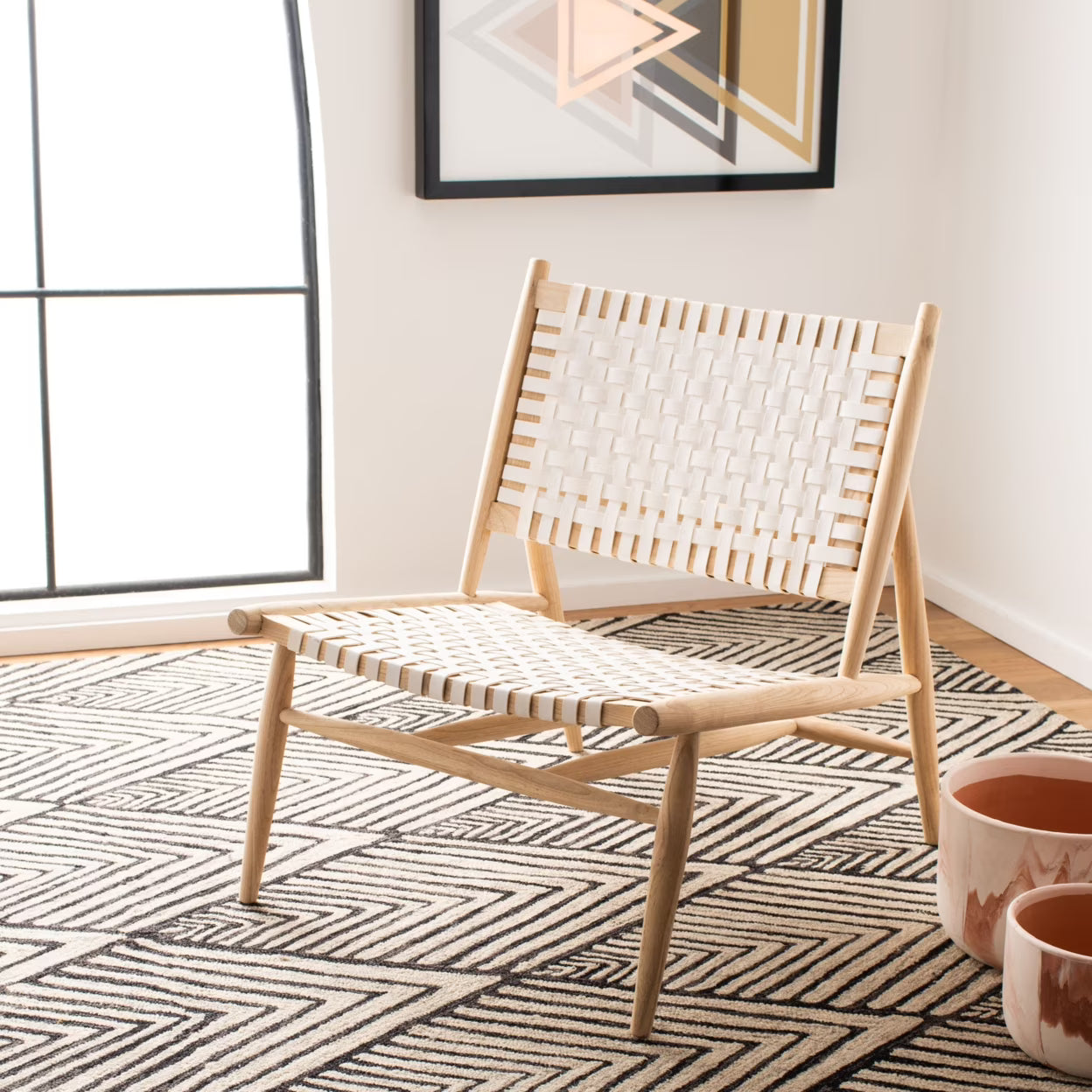Natural/White Leather Accent Chair Q851511