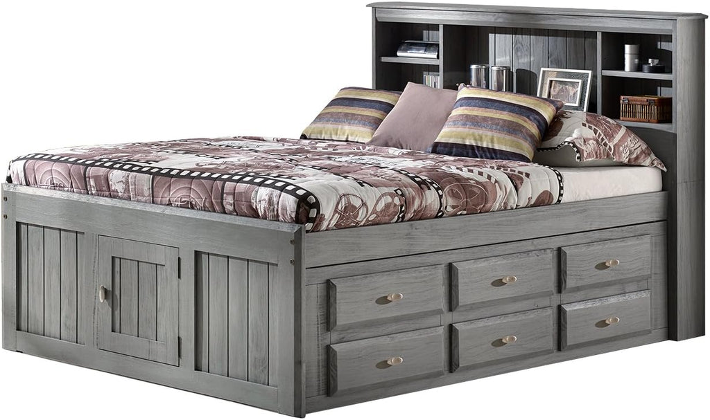 Charcoal Full Size Bookcase Captain Bed with 6 Drawer Storage B6129