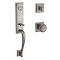 Matte Antique Nickel Single Cylinder Handleset with Round Door Knob and Square Rose O1099