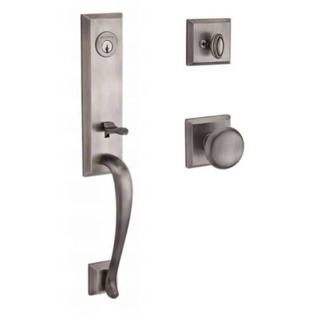 Matte Antique Nickel Single Cylinder Handleset with Round Door Knob and Square Rose O1099