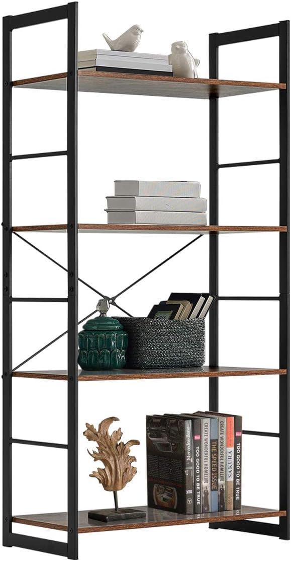 4 Tier Rustic Wood and Metal Frame Bookshelf R733