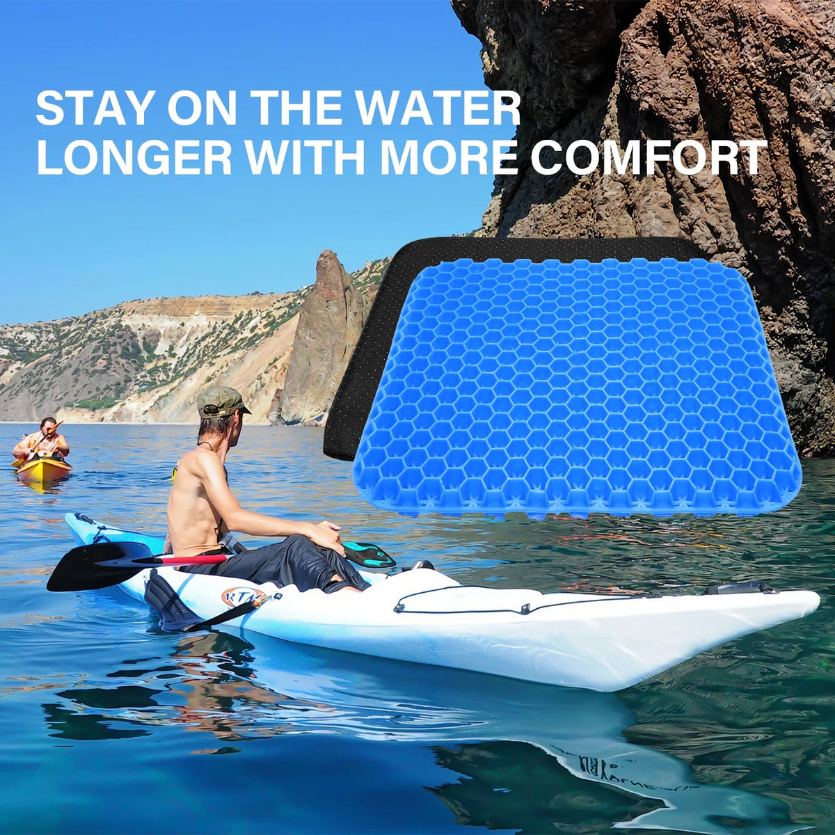 Gel Kayak Seat Cushion with Washable Non-Slip Cover, Waterproof Double Thicken Layer, Breathable Honeycomb Design, 14.9inch*12.9inch*1.1inch C15705