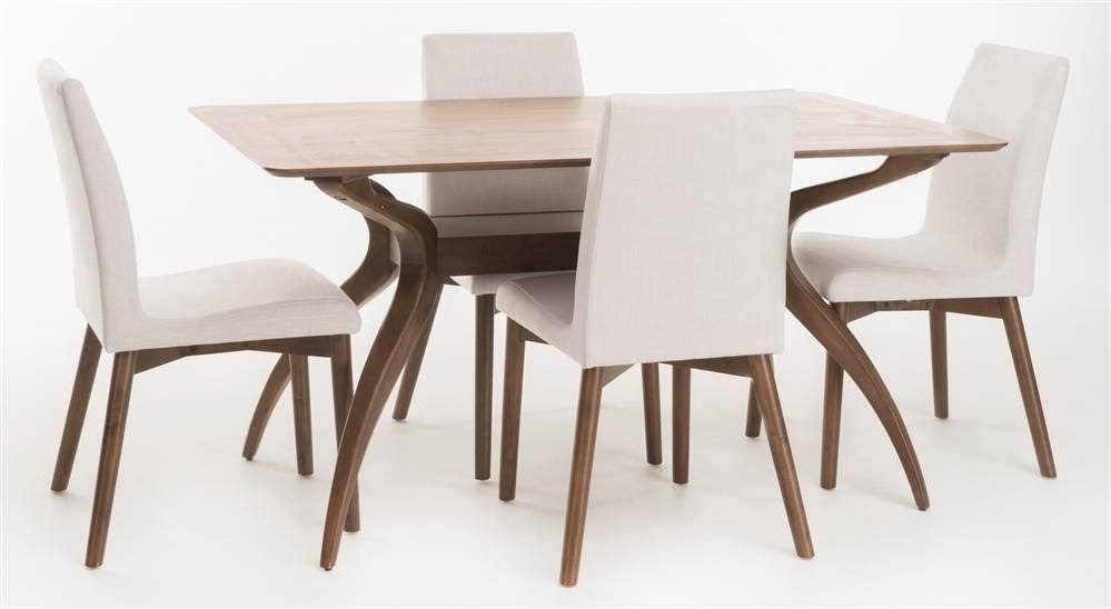 5 Piece Dining Set Natural Walnut Light Beige T4981