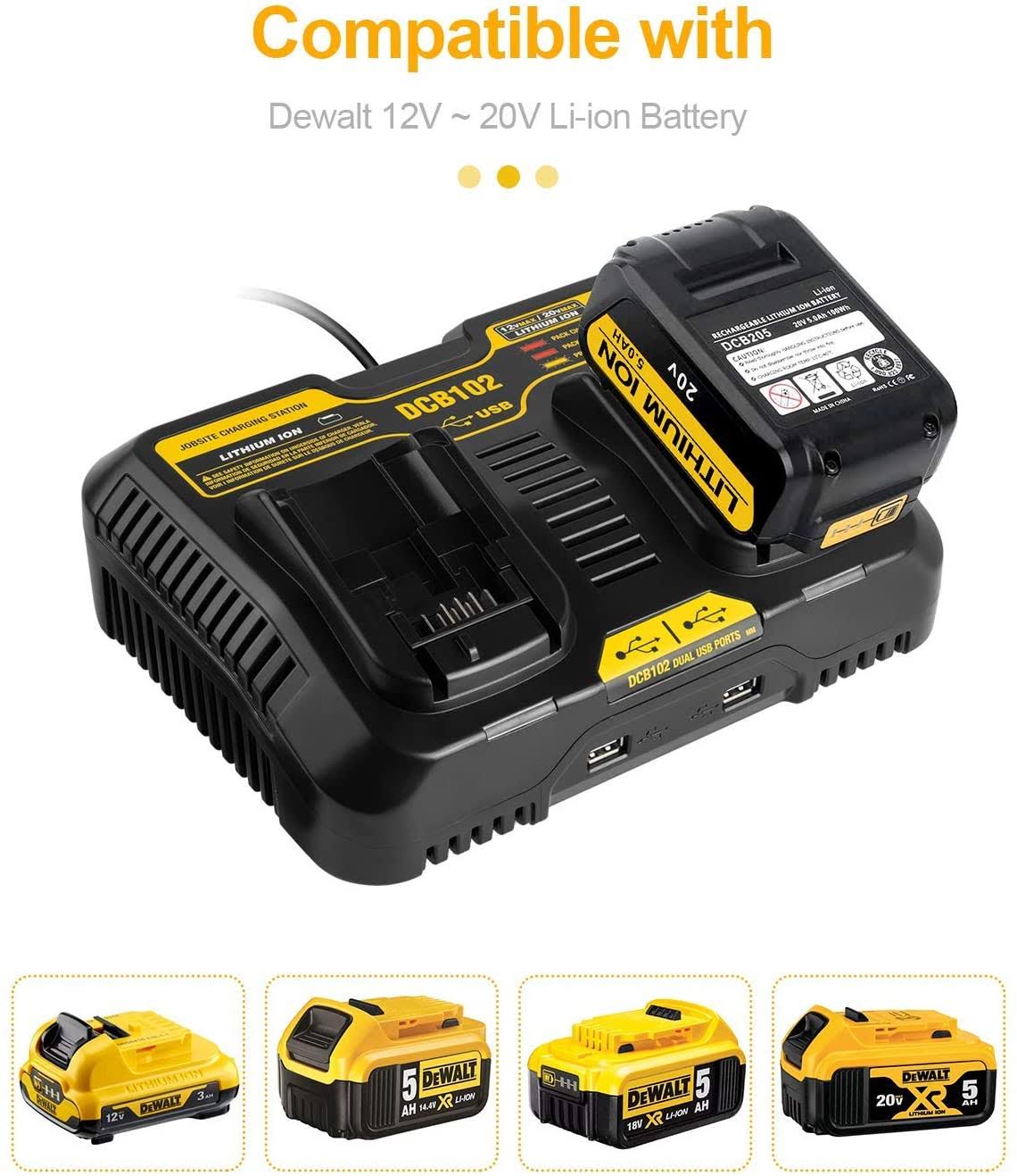 Replacement for DeWalt 12V-20V Max Li-Ion Battery Charger Dual Port K536