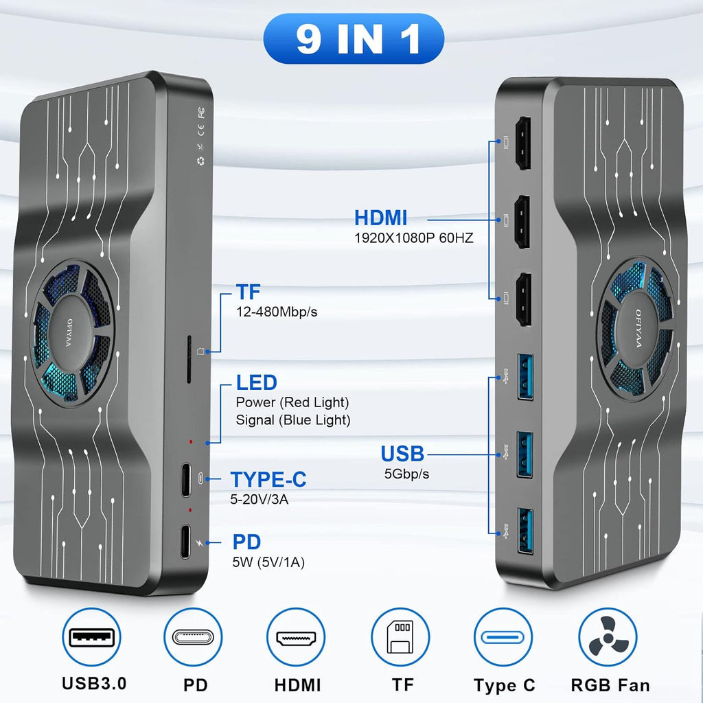 USB 3.0 Docking Station with RGB Cooling Fan K9678
