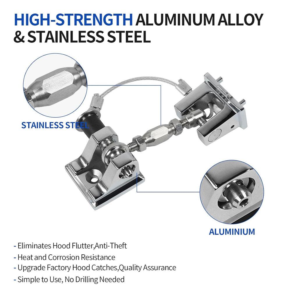 Hood Latches for Jeep Wrangler JL JT, Aluminum Alloy, Chrome, Pack of 2 B4091