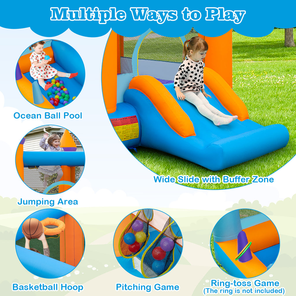 5-in-1 Inflatable Bounce Castle with Ocean Balls & 735W Blower L837899