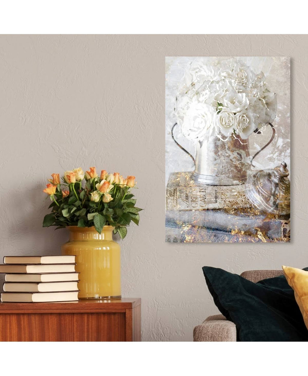 White Romantic Roses Floral Canvas J28834