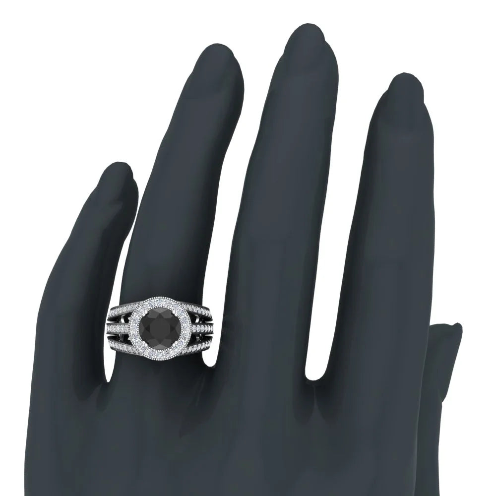 18K White Gold Black Diamond Engagement Ring 4.55 carat Z52343