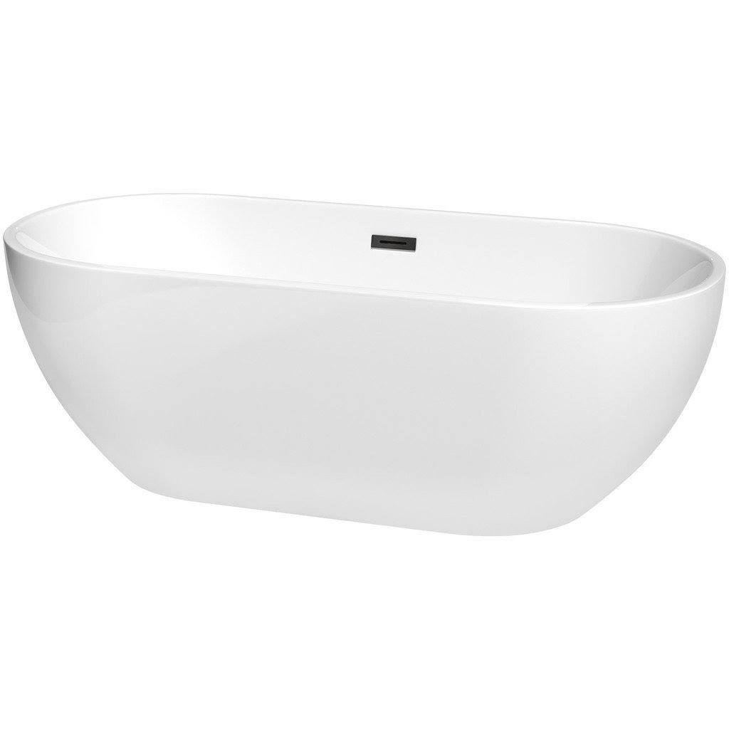 White Freestanding Bathtub with Matte Black Drain and Overflow Trim C5521