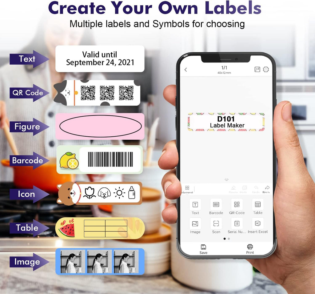 Label Maker with Tape, Wireless Bluetooth Portable Sticker Labels Printer 10-25mm Label Width Pack of 2 Q8852