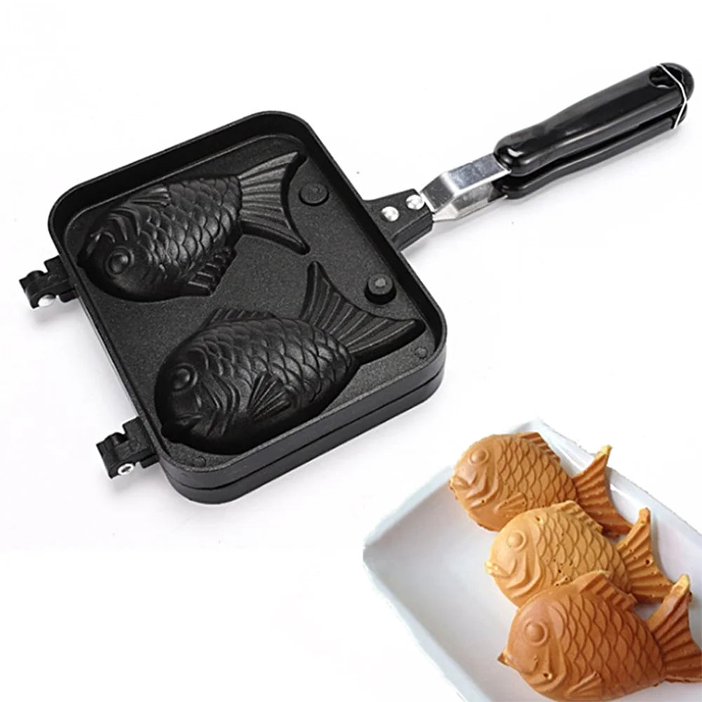Fish-shaped Waffle Maker Mold, Aluminum Alloy Non-stick Handle Waffle Iron O871