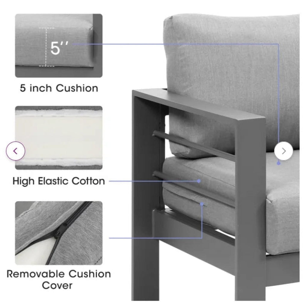 Grey Aluminum Corner Sectional Sofa with Dark Grey Cushions S628680
