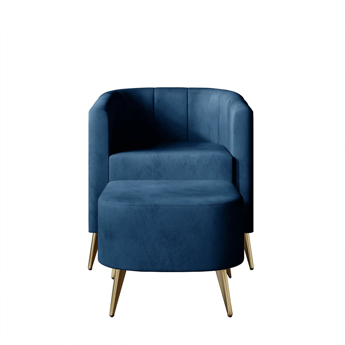 Navy Blue Velvet Accent Chair with Stool A7153