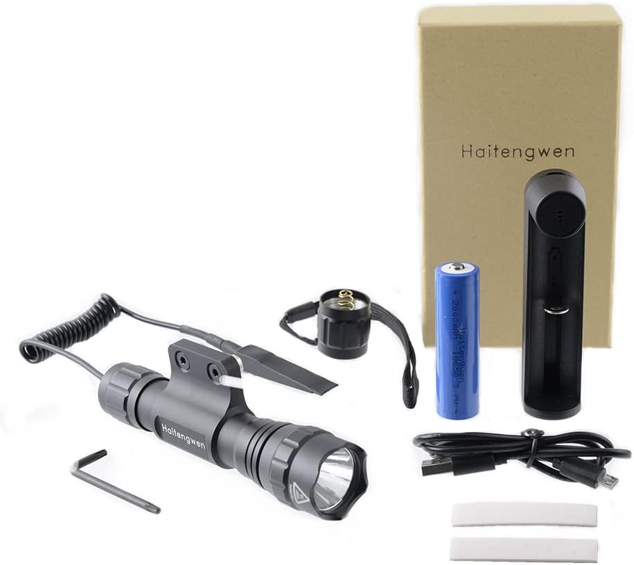 Green 540nm Rail Mounted Predator Flashlight, Rechargeable 18650, Pack of 2 Q816