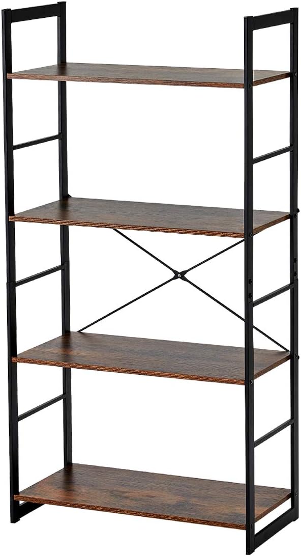 4 Tier Rustic Wood and Metal Frame Bookshelf R733