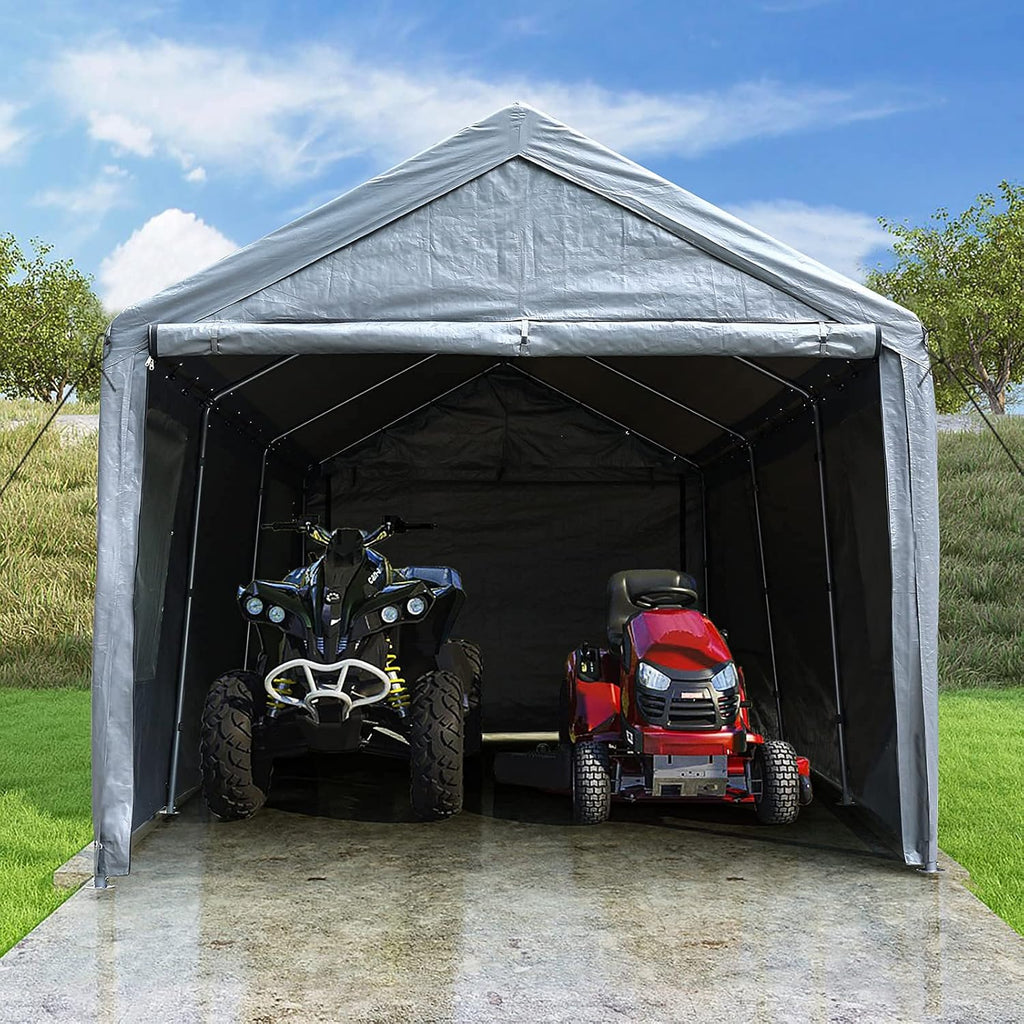 10x20ft Heavy Duty Carport with 8 Legs 4 Mesh Windows, Removable Walls&Doors C576
