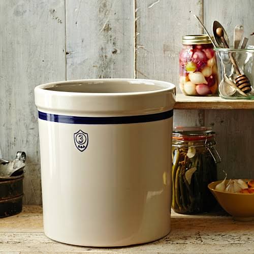 Blue Stripe 3 Gallon Stoneware Pickling Crock L440