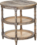Round Mango Wood Table with 2 Cane Shelves, Grey E40010