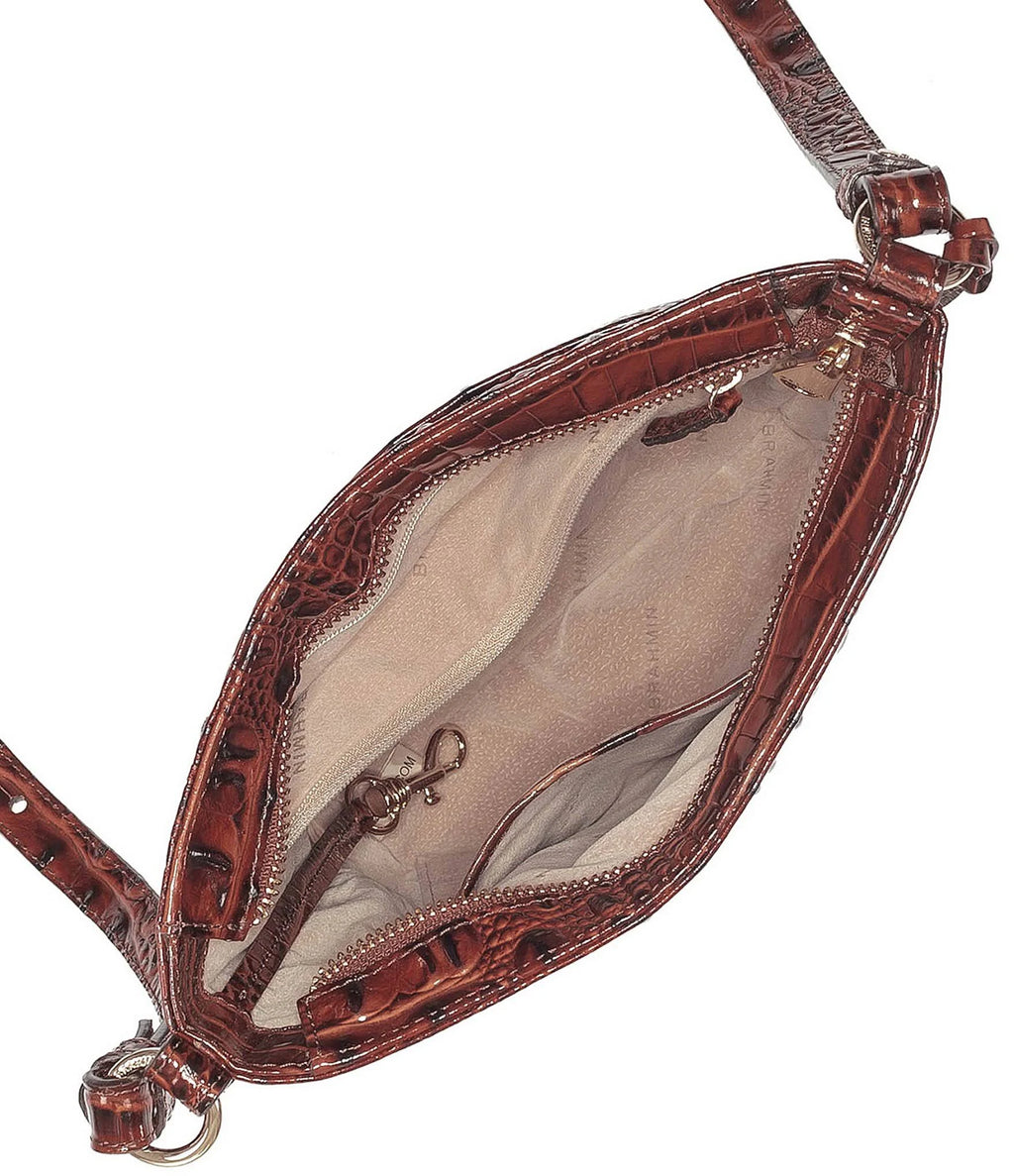 Pecan/Gold Embossed Leather Mini Crossbody P4492