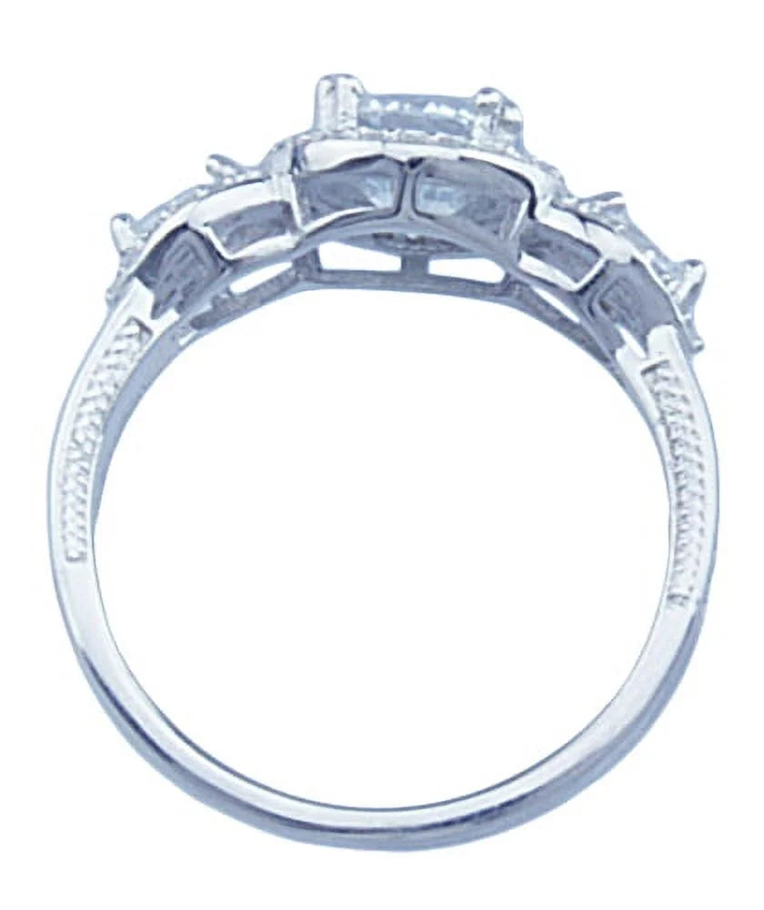 925 Sterling Silver Three Stone Halo Promise Ring L4822