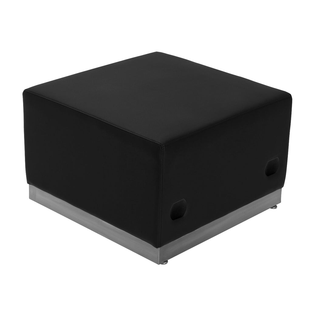 Black LeatherSoft Ottoman with Stainless Steel Base P977