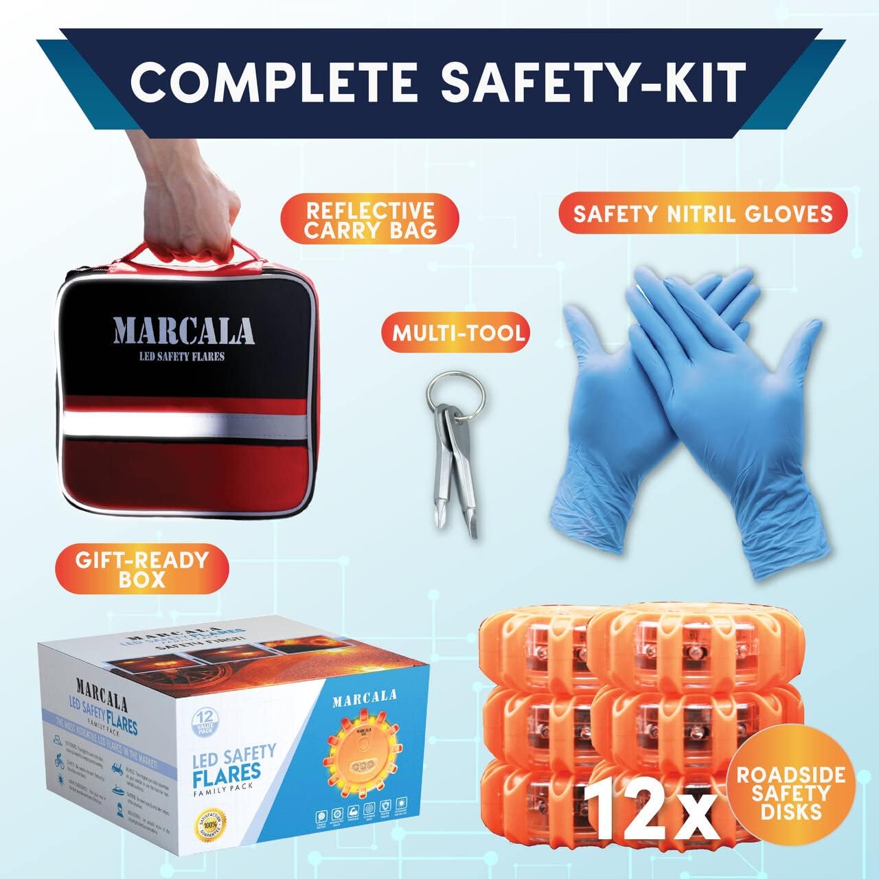 LED Safety Flare Emergency Lights, 12-Pack K532549