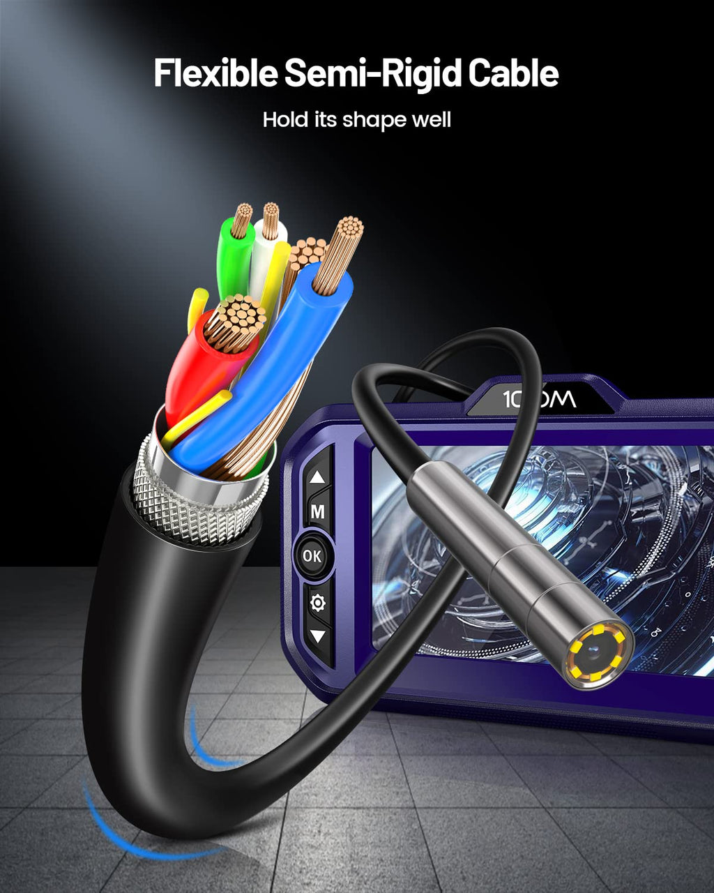 5.5mm Head Inspection Camera with Light, 10ft Flexible Cable, Waterproof Snake Probe A9130