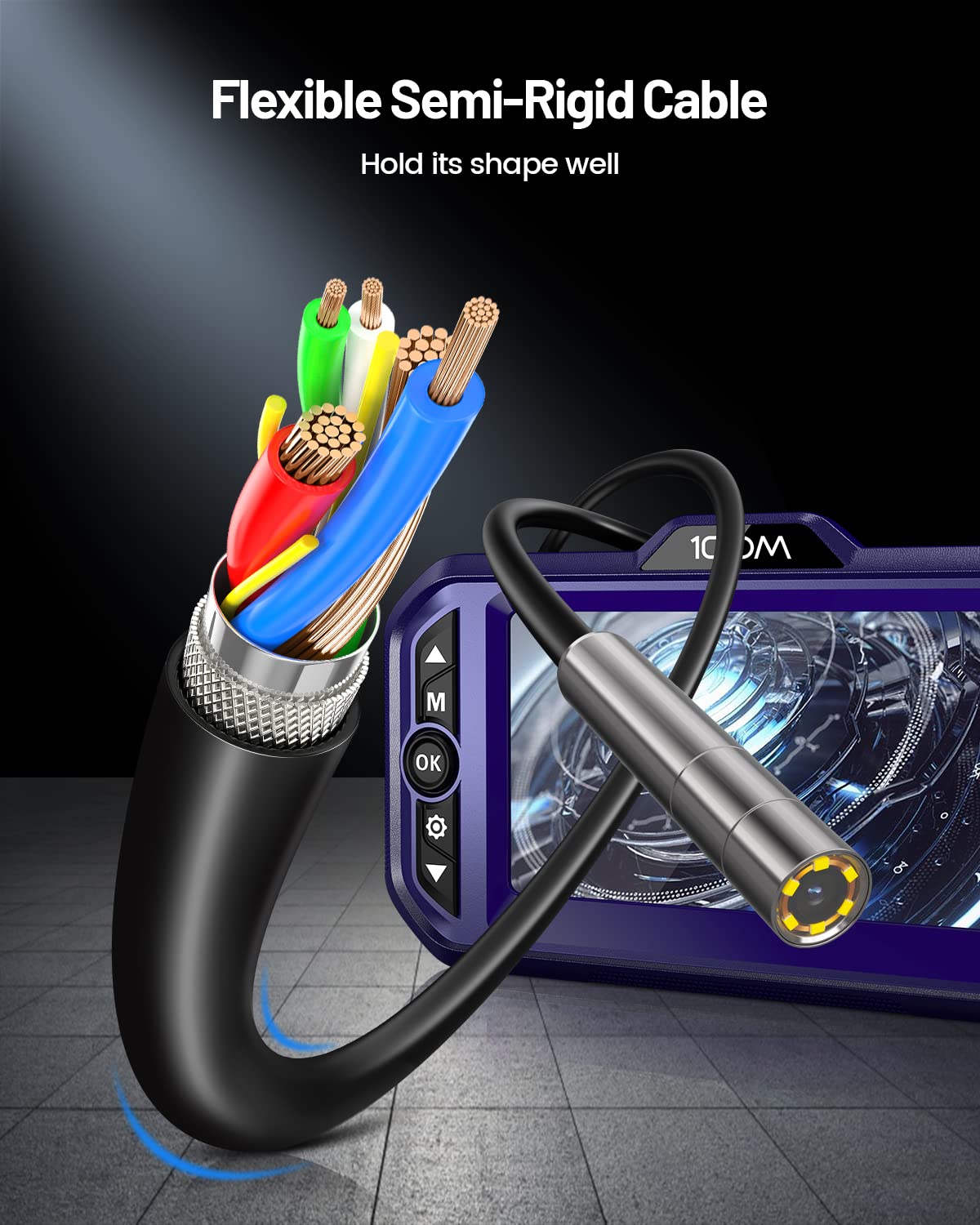 5.5mm Head Inspection Camera with Light, 10ft Flexible Cable, Waterproof Snake Probe A9130